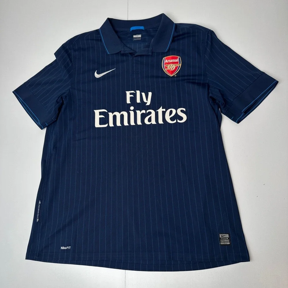 Nike Arsenal FC 2009-2010 Away Jersey Navy Blue Pinstripe XL Fly Emirates - Picture 2 of 11